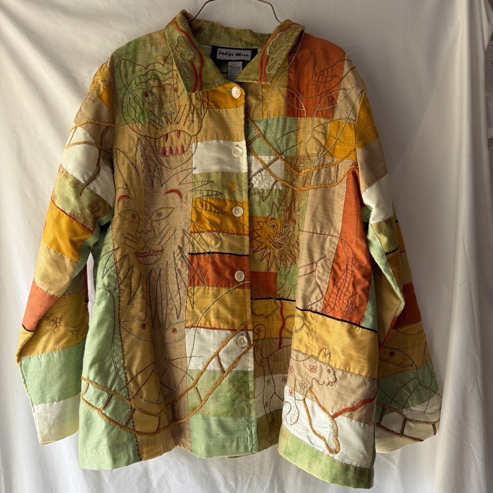 Vintage Patchwork wild cat Jacket with Embroidered Details